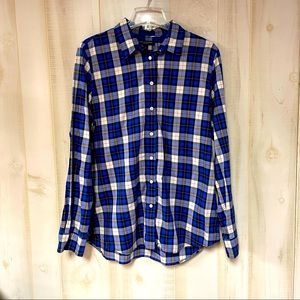 Banana Republic Blue Plaid Button Down Shirt Soft Wash Sz XL